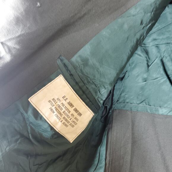 Vintage Army Green Service Coat Blazer Gold Tone Hardware Wool Blend 38R - Picture 10 of 12